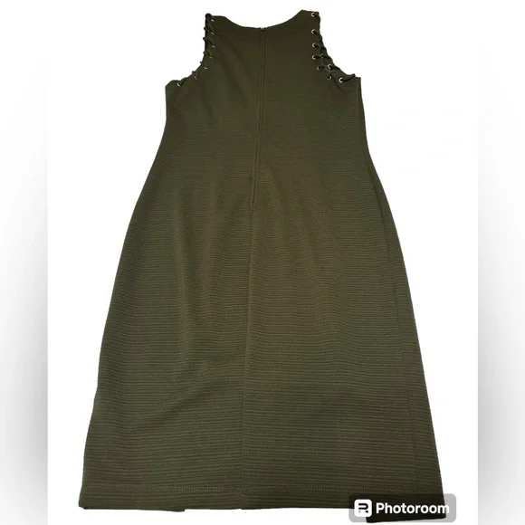 Bisou Bisou Green Ribbed Sleeveless Sheath Dress Lace Up Grommet Detail Sz 12 - Picture 12 of 12